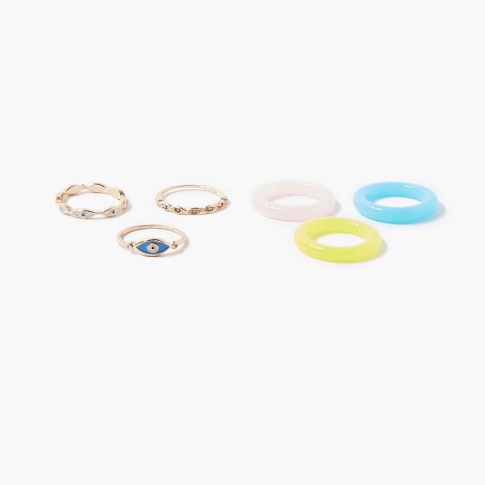 5 for $15 ✨ Rhinestone Evil Rye Ring Set